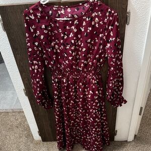 Elegant Burgundy Patterned Dress